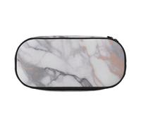 Trousse à crayons en tissu Oxford imprimé dragon jaune fond noir avec motif spacieux pour l'école, le bureau, les voyages - Trousse multi-usage pour papeterie et maquillage, Marbre blanc or rose