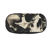 Trousse à crayons en tissu Oxford imprimé dragon jaune fond noir avec motif spacieux pour l'école, le bureau, les voyages - Trousse multi-usage pour papeterie et maquillage, crâne, Taille unique