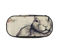 Trousse à crayons en tissu Oxford imprimé mouton et agneau avec design spacieux pour l'école, le bureau, les voyages - Trousse multi-usage pour papeterie et maquillage, Fond Lapin, Taille unique