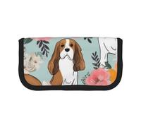 Trousse à crayons en toile imprimée 3D aigle à tête blanche, pochette spacieuse pour l'école, le bureau et les voyages, Sweet Basset Hound Florals, Taille unique, Cartable