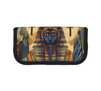 Trousse à crayons en toile imprimée à rayures noires et blanches, pochette spacieuse pour l'école, le bureau et les voyages, Série Égypte Ancienne Tribe, Taille unique, Cartable