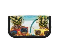 Trousse à crayons en toile imprimée à rayures noires et blanches, pochette spacieuse pour l'école, le bureau et les voyages, Beach Two Ananas Mer, Taille unique, Cartable