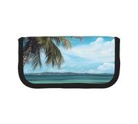 Trousse à crayons en toile imprimée abeilles, tournesols, roses, fleurs, pochette spacieuse pour l'école, le bureau et les voyages, Palmier de plage, Taille unique, Cartable