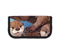 Trousse à crayons en toile imprimée abeilles, tournesols, roses, fleurs, pochette spacieuse pour l'école, le bureau et les voyages, Adorable loutre marron, Taille unique, Cartable