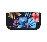 Trousse à crayons en toile imprimée avec chat amusant et astronaute, pochette spacieuse pour l'école, le bureau et les voyages, Motif floral bleu., Taille unique, Cartable