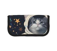 Trousse à crayons en toile imprimée avec chat amusant et astronaute, pochette spacieuse pour l'école, le bureau et les voyages, Fun Cat Astronaute, Taille unique, Cartable