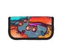 Trousse à crayons en toile imprimée avec inscription « Spring Happy Festival » pour l'école, le bureau et les voyages, Patins à roulettes rétro colorés., Taille unique, Cartable