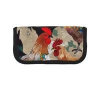 Trousse à crayons en toile imprimée avec inscription « Spring Happy Festival » pour l'école, le bureau et les voyages, Imprimé coq et poulet, Taille unique, Cartable