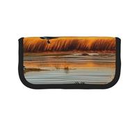 Trousse à crayons en toile imprimée avec motif de canards sauvages volants au bord du lac pour l'école, le bureau et les voyages, Chasse Flying Wild Duck 5, Taille unique, Cartable