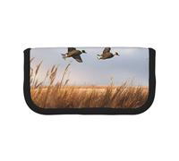 Trousse à crayons en toile imprimée avec motif de canards sauvages volants au bord du lac pour l'école, le bureau et les voyages, Canard sauvage volant de chasse, Taille unique, Cartable