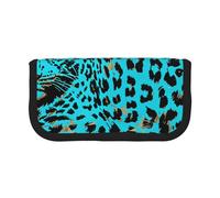 Trousse à crayons en toile imprimée avec symboles musicaux, pour l'école, le bureau et les voyages, Adorable léopard turquoise, Taille unique, Cartable