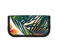 Trousse à crayons en toile imprimée bleue abstraite, spacieuse pour l'école, le bureau et les voyages, Fleurs tropicales d'été hawaïennes feuilles de palmier, Taille unique, Cartable