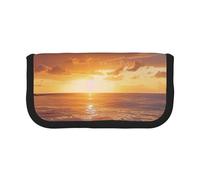 Trousse à crayons en toile imprimée bleue abstraite, spacieuse pour l'école, le bureau et les voyages, Sunset Beach, Taille unique, Cartable