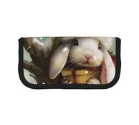 Trousse à crayons en toile imprimée boussole et carte du monde ancienne, pochette à stylos spacieuse pour l'école, le bureau et les voyages, Lapin de Noël, Taille unique, Cartable