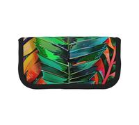 Trousse à crayons en toile imprimée boussole et carte du monde ancienne, pochette à stylos spacieuse pour l'école, le bureau et les voyages, Feuilles tropicales colorées., Taille unique, Cartable