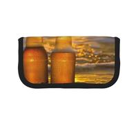 Trousse à crayons en toile imprimée camouflage, pochette spacieuse pour l'école, le bureau et les voyages, Bouteilles bière plage coucher de soleil, Taille unique, Cartable