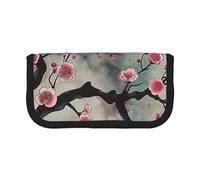 Trousse à crayons en toile imprimée cascade de montagne, pochette spacieuse pour l'école, le bureau et les voyages, Japonais Printemps Prune Floral 1, Taille unique, Cartable