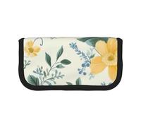 Trousse à crayons en toile imprimée chien mignon chiot pochette spacieuse pour l'école, le bureau et les voyages, Motif floral bleu et jaune, Taille unique, Cartable