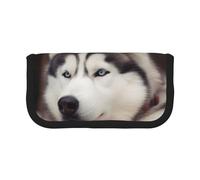 Trousse à crayons en toile imprimée chien mignon chiot pochette spacieuse pour l'école, le bureau et les voyages, Chien Husky mignon, Taille unique, Cartable