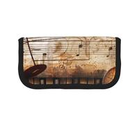 Trousse à crayons en toile imprimée motif bateau pirate pleine lune pour l'école, le bureau et les voyages, Notes de musique pour piano et violon, Taille unique, Cartable