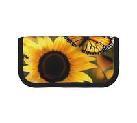 Trousse à crayons en toile imprimée Sunset at The Beach Bridge - Spacieuse pour l'école, le bureau et les voyages, Tournesol Fleurs Fleurs Plantes Papillon, Taille unique, Cartable
