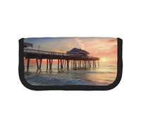 Trousse à crayons en toile imprimée Sunset at The Beach Bridge - Spacieuse pour l'école, le bureau et les voyages, Coucher de soleil sur le pont de plage, Taille unique, Cartable