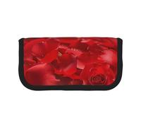 Trousse à crayons en toile imprimée Sunset at The Beach Bridge - Spacieuse pour l'école, le bureau et les voyages, Pétales de rose rouge., Taille unique, Cartable