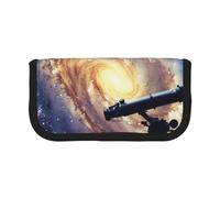 Trousse à crayons en toile imprimée Sunset at The Beach Bridge - Spacieuse pour l'école, le bureau et les voyages, Galaxy espace avec télescope, Taille unique, Cartable