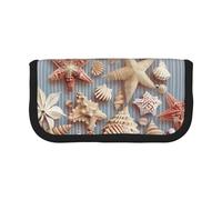 Trousse à crayons en toile imprimée Sunset at The Beach Bridge - Spacieuse pour l'école, le bureau et les voyages, Coquillages de Noël, Taille unique, Cartable