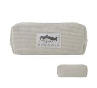 Trousse à crayons en velours côtelé avec motif de requin, multifonction pour l'école et les voyages, Gris clair, Consulte la descripción, Voir description