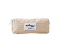 Trousse à crayons en velours côtelé | Grande ouverture avec motif requin | Trousse de rangement pour fournitures scolaires, voyages, papeterie pour filles, garçons, , étudiants, Beige, Refer to