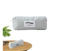 Trousse à crayons en velours côtelé - Jolie trousse à crayons avec fermeture éclair pour étudiant - Large ouverture - Fournitures scolaires - Sac d'école - Sac de maquillage - Motif imprimé requin