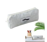Trousse à crayons en velours côtelé | Trousse à crayons avec grande ouverture, sac de rangement avec motif de requin, organisateur de papeterie, trousse de maquillage, fournitures scolaires, Gris