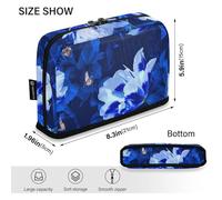 Trousse à crayons esthétique avec fleur bleu roi_4 de grande capacité, trousse de maquillage sur pied, organiseur de bureau pour adolescents, école préparatoire Bolsa para lapices de ninos