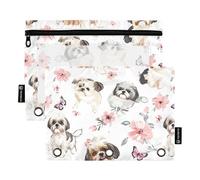 Trousse à crayons esthétique Shih Tzu avec trois anneaux pour classeur à anneaux avec 3 trous pour fournitures de papeterie pour étudiants
