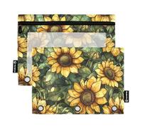 Trousse à crayons esthétiques avec 3 anneaux et 3 anneaux pour enfants Motif tournesol, Terres désolées de tournesol esthétiques, 1 sizex2