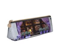 Trousse à crayons et trousse à maquillage en cuir PVC avec fermeture éclair Motif éléphants pleine lune Rouge, Vélo violet près de la fenêtre, One Size, Cartable