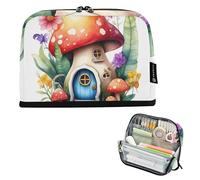 Trousse à crayons fantaisiste en forme de maison champignon de conte de fées avec fermeture éclair - Trousse de rangement pour crayons - Jolie pochette à stylos - Pour filles et animaux - Papeterie