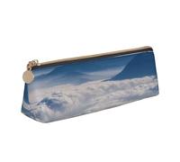 Trousse à crayons fine en cuir avec motif paysage avec montagnes et nuages avec poche zippée métallique pour étudiant, bureau, collège, école, blanc, Taille unique, Ensemble cartable