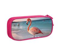 Trousse à crayons Flamingo On The Beach - Fermeture éclair lisse - Grande trousse à crayons portable - Sac de rangement pour fournitures scolaires et maquillage, rose, Taille unique, Trousse de beauté