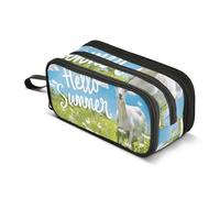 Trousse à crayons Goat on the Green Summer Meadow - Grande capacité - Pour garçons et filles - 3 compartiments - Pour étudiants, papeterie, marqueur - Pour l'école, le bureau, le travail, Chèvre sur