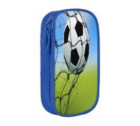 Trousse à crayons grande capacité avec double fermeture éclair Motif réseau de football, bleu, Taille unique, Trousse de toilette
