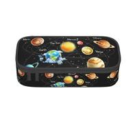 Trousse à crayons grande capacité avec fermeture éclair Motif planètes, étoiles et galaxie, Noir , Taille unique, Valise