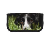 Trousse à Crayons Grande capacité en Toile pour Filles, Motif Border Collie, Motif Animaux de Compagnie, Motif Herbe Noire