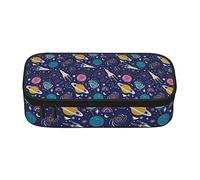 Trousse à crayons grande capacité mignon Rokets et planètes pochette à stylo scolaire bleu foncé pour garçons filles enfants Double compartiment papeterie rangement sac à crayons avec étui à crayons