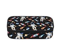 Trousse à crayons grande capacité mignon Spaceman et Rokets pochette à stylo scolaire noire pour garçons filles enfants Double compartiment papeterie rangement sac à crayons avec étui à crayons à fe
