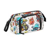 Trousse à crayons grande capacité - Motif monstre de moto - Pour l'école, le bureau, les adolescents, les adultes et les étudiants, Moto Monster, Taille unique, Mallette