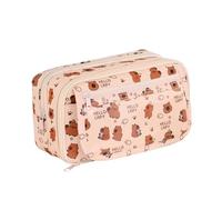 Trousse à crayons grande capacité - Organisateur de motifs animaux, sac de papeterie poche multiple | Rangement crayons avec fermeture éclair motif support pour adolescents, collège scolaire, Crème