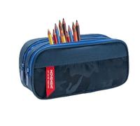 Trousse à crayons grande capacité, organiseur scolaire double couche pour crayons règle ciseaux caoutchouc voyage école bureau réunions, bleu, Consulte la descripción, Voir description
