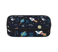 Trousse à crayons grande capacité Rokets et planètes Pochette à stylo scolaire noire pour garçons filles enfants Double compartiment papeterie rangement sac à crayons avec étui à crayons à fermeture
